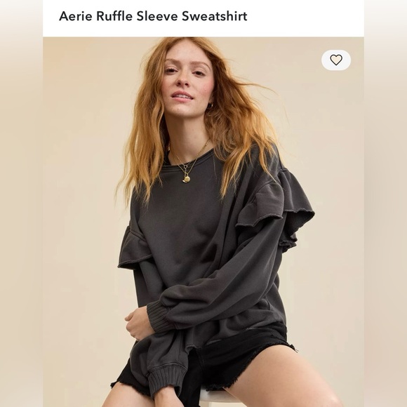 Aerie Charcoal Ruffle Sleeve Sweatshirt - Picture 2 of 4